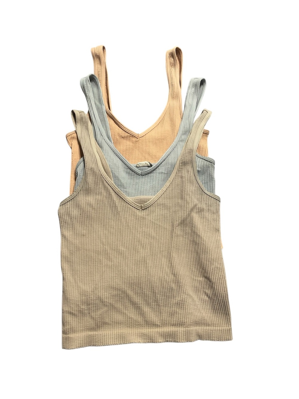 Tiki Girl The Label Ribbed V Neck Brami Camisole Tank Top Lot of 3 Neutral Earth